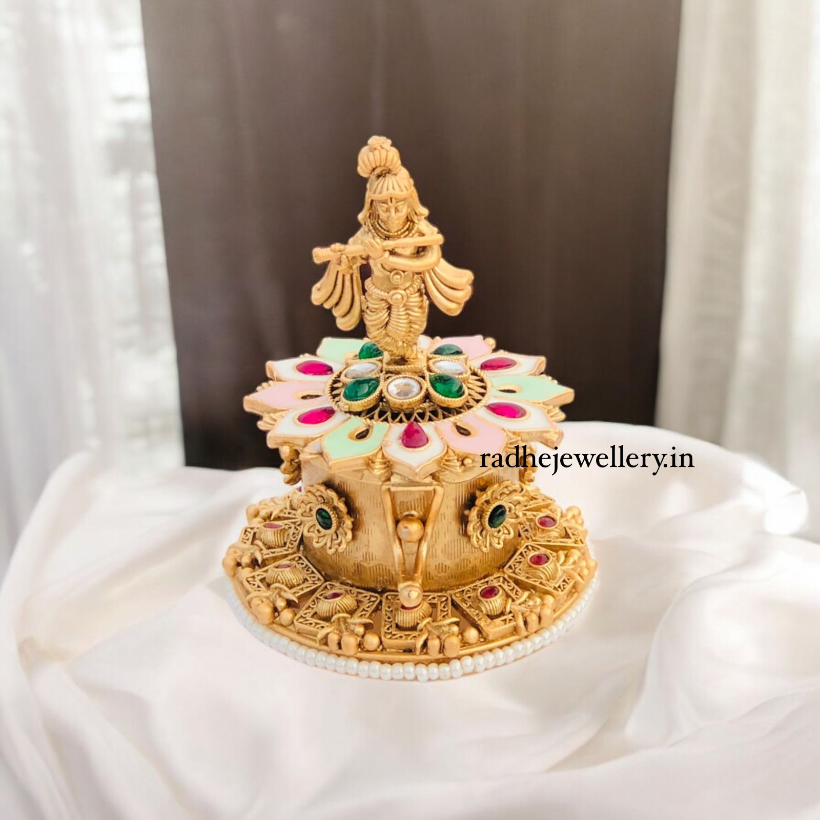 Krishna Kumkum Box/Gold Plated Sidoor Box,sindoor box/Wedding Gift/Pooja Accessory/Kumkum box