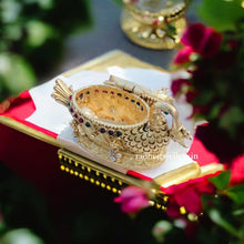 Gold Look Alike Lakshmi Kumkum Box- Swan-Premium Quality, Sindoor Box