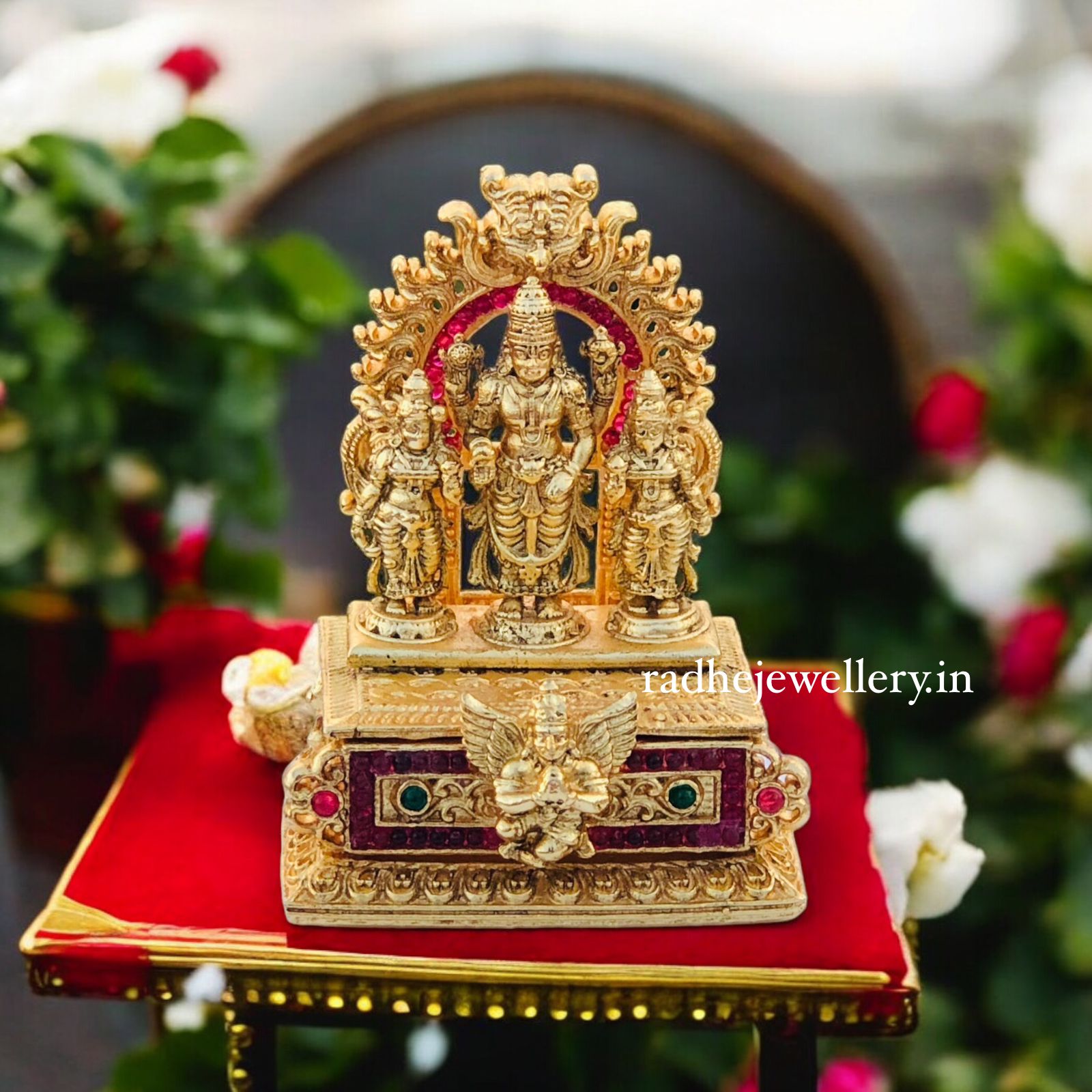 Gold Look Alike Vishnu Temple Kumkum Box,Premium Quality, Sindoor Box