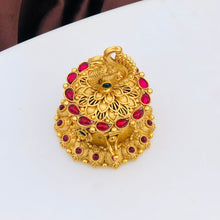 Traditional Gold-Plated Kumkum Box with Ruby & Emerald Stones