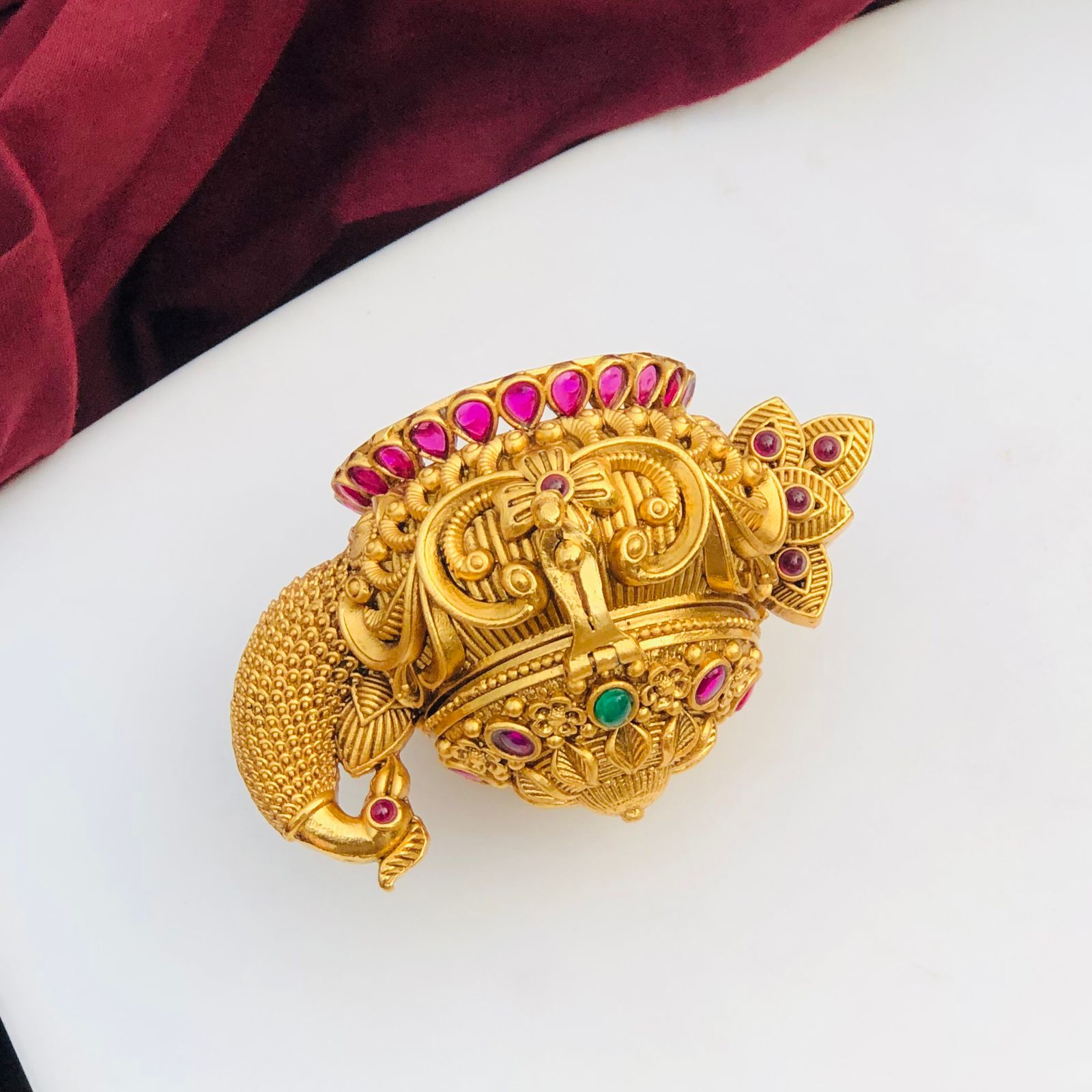 Royal Peacock Design Kumkum Box with Gemstone Embellishments