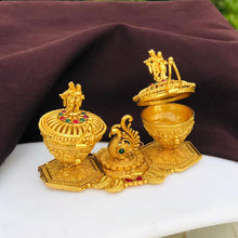 Golden Peacock & Radha Krishna Kumkum Box