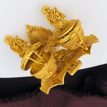 Golden Radha Krishna Kumkum Box with Peacock Design