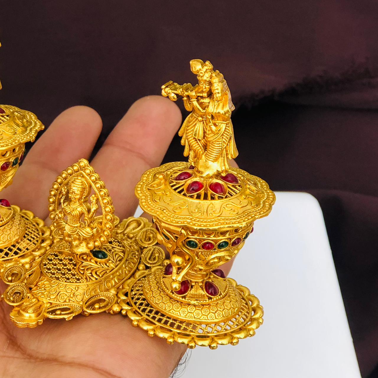 Golden Radha Krishna & Lakshmi Kumkum Box