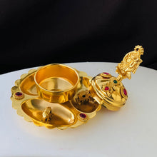 Golden Pooja Kumkum Plate with Lord Krishna Idol