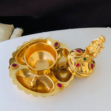 Golden Pooja Kumkum Plate with Lord Krishna Idol