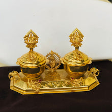 Golden Double Kumkum Box with Divine Design