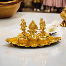 Golden Twin Kumkum Box with Krishna Idol Design