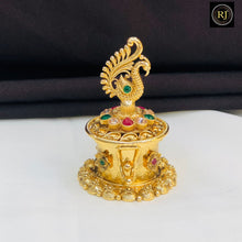 Peacock Design Gold-Plated Kumkum Box with Stone Work