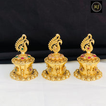 Peacock Design Gold-Plated Kumkum Box with Stone Work