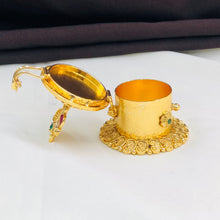 flower Design Gold-Plated Kumkum Box with Stone Work