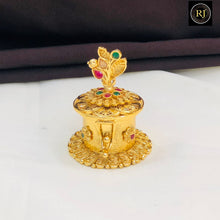 flower Design Gold-Plated Kumkum Box with Stone Work