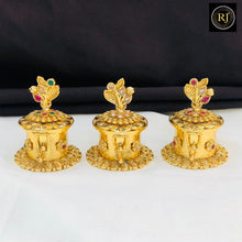 flower Design Gold-Plated Kumkum Box with Stone Work