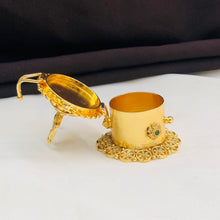 Peacock Design Gold-Plated Kumkum Box with Stone Work