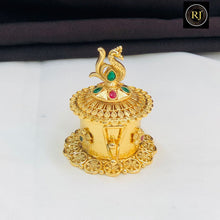 Peacock Design Gold-Plated Kumkum Box with Stone Work