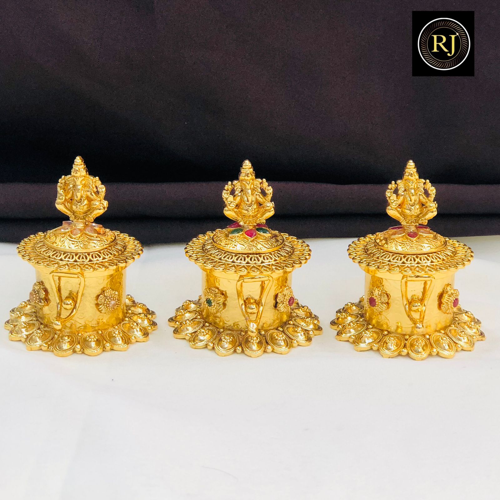 Lakshmi Design Gold-Plated Kumkum Box with Stone Embellishments