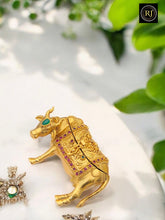 Gold Finish Kamadhenu Cow Kumkum Box | Decorative Pooja Kumkum Holder | Traditional Return Gift