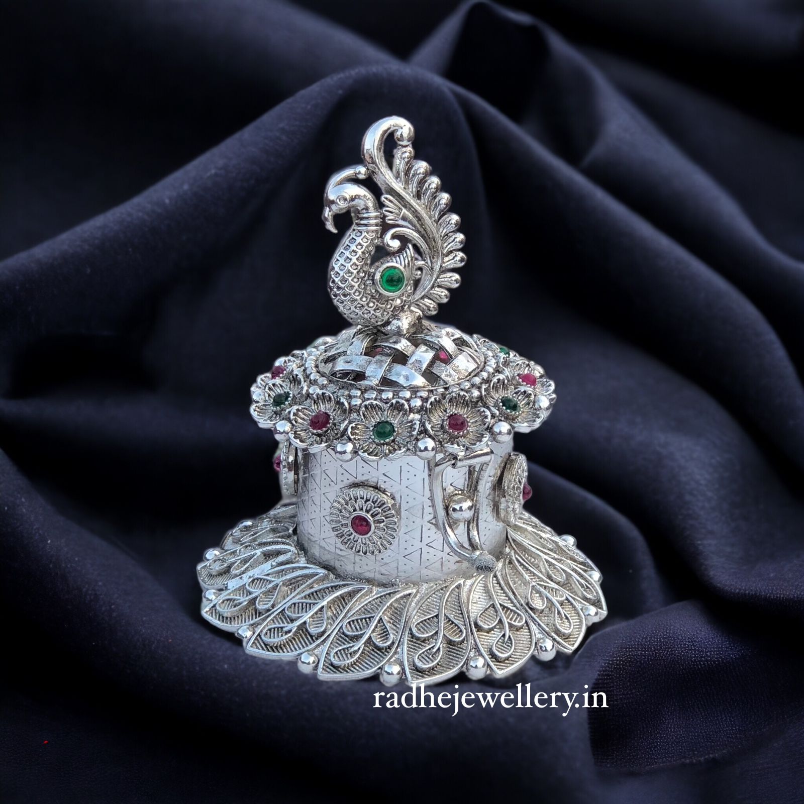 Fancy Design Kumkum Box in Silver Finish