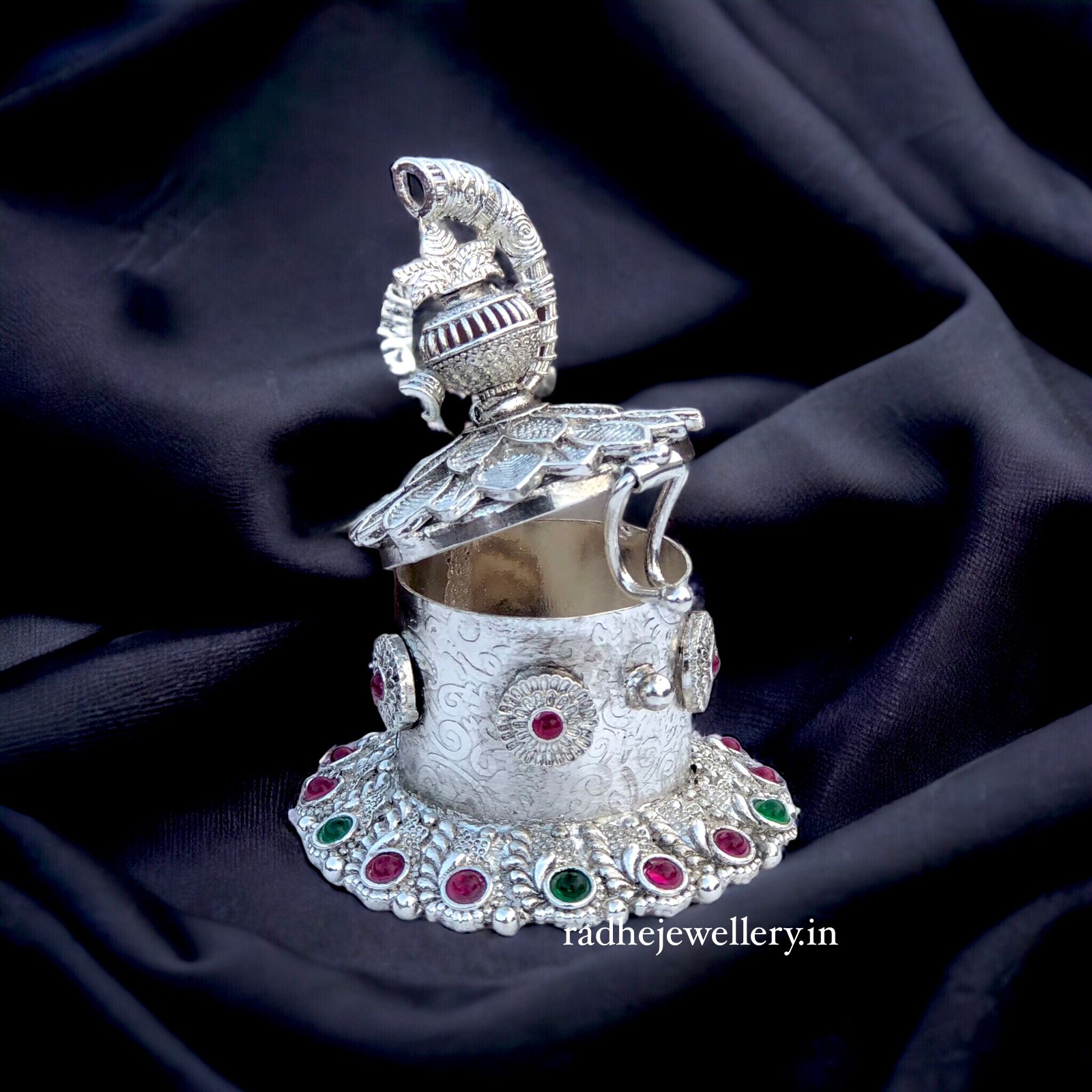 Fancy Design Kumkum Box in Silver Finish