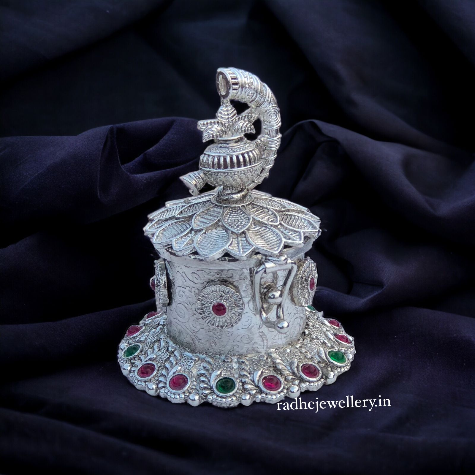 Fancy Design Kumkum Box in Silver Finish