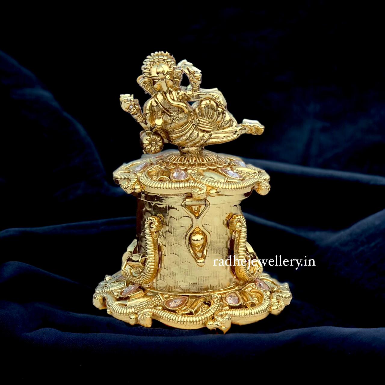 Gold Plated Ganesh Kumkum Box