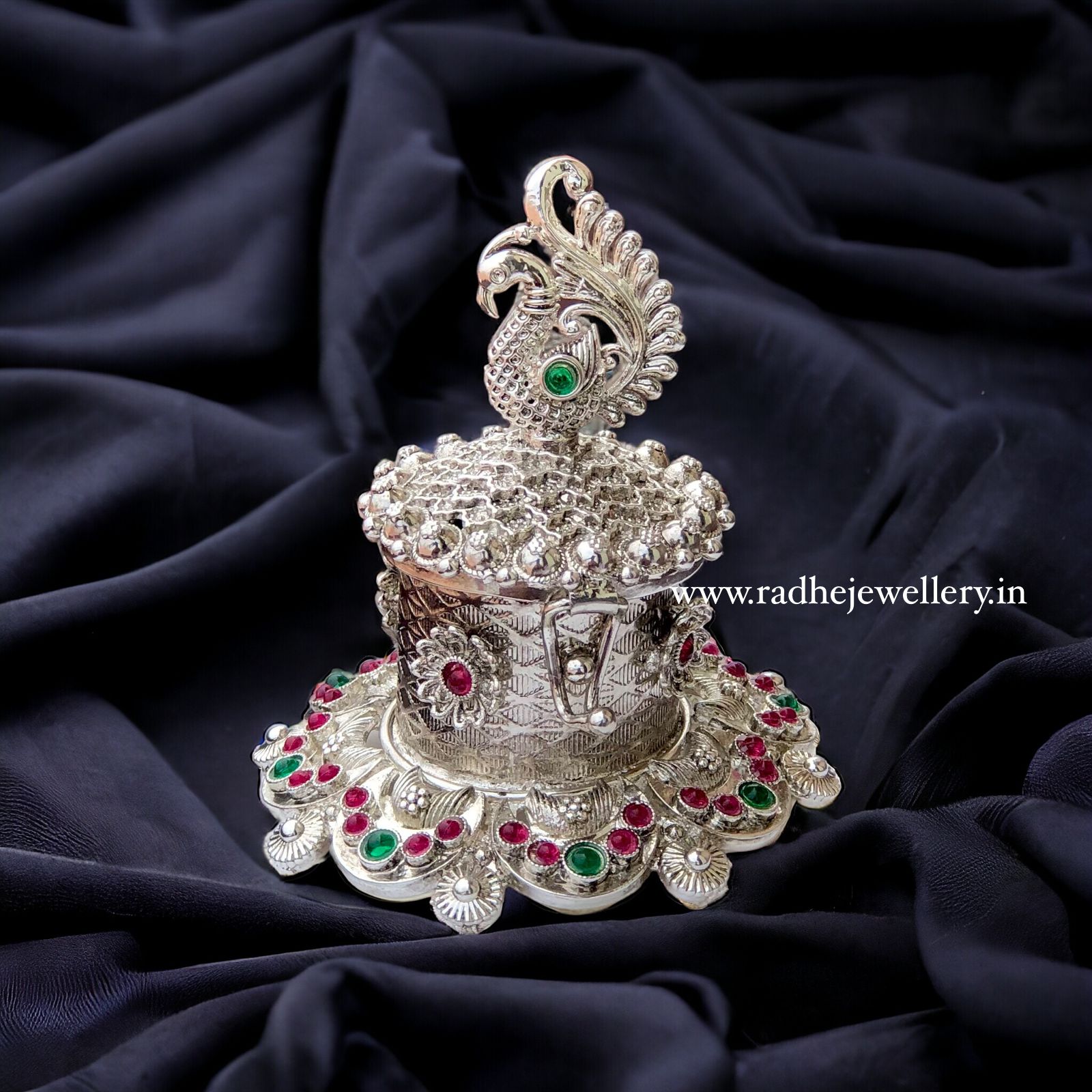 fancy design Kumkum Box in Silver Finish Sindoor Box