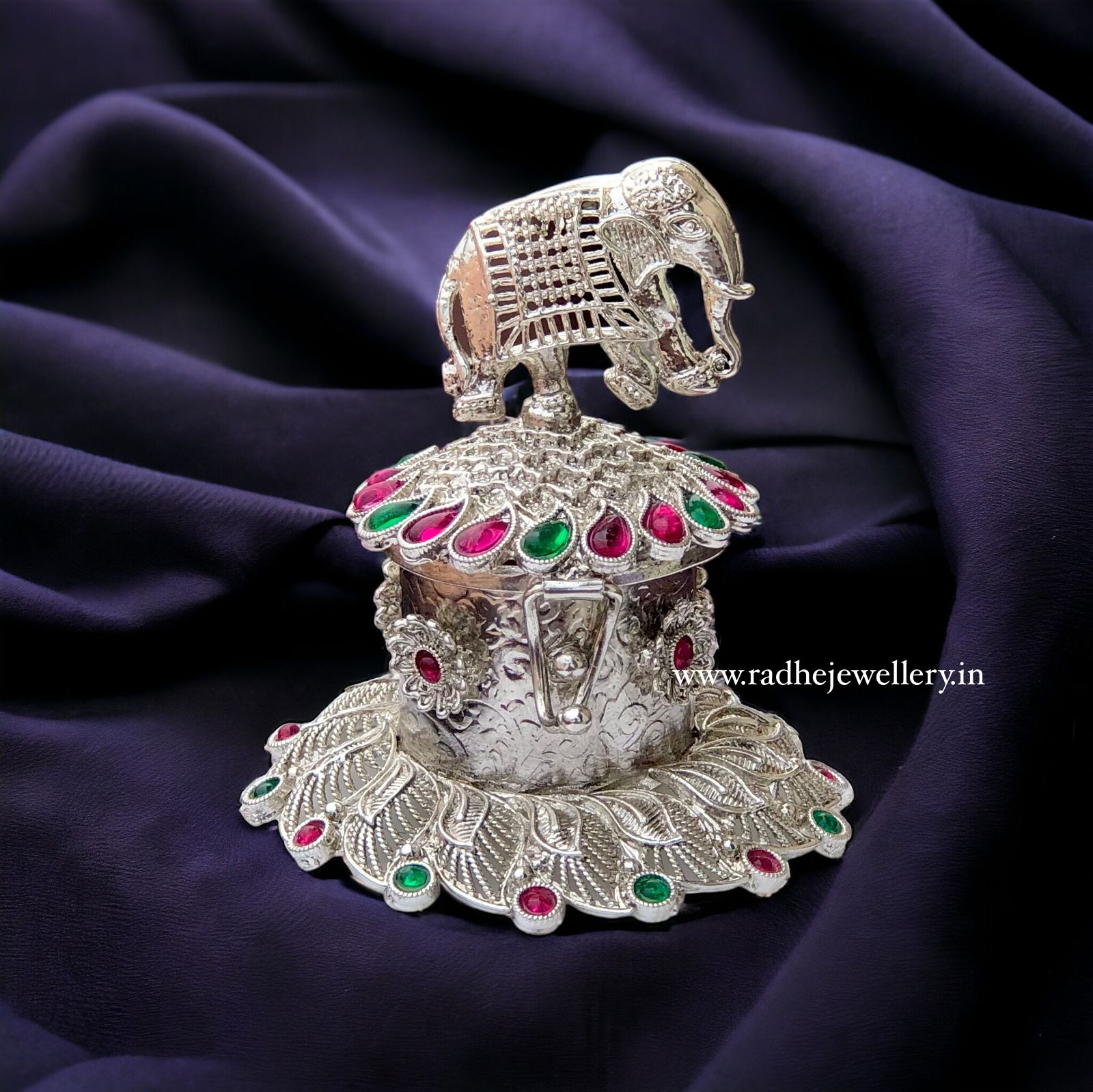 elephant design Kumkum Box in Silver Finish Sindoor Box