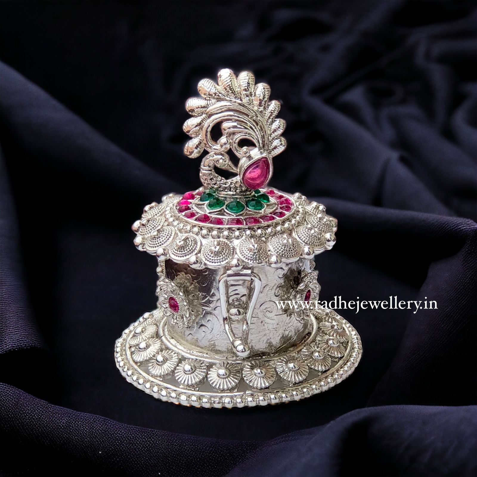 fancy design Kumkum Box in Silver Finish Sindoor Box