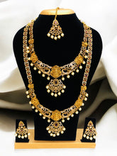 Grand South Indian Temple Bridal Necklace Set with Lakshmi Motif & Green Beads