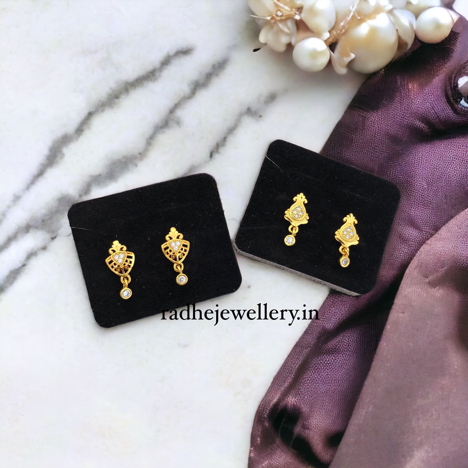 1 GRAM GOLD PLATED EARRINGS STONE STUD EARRINGS DESIGN SET OF 2