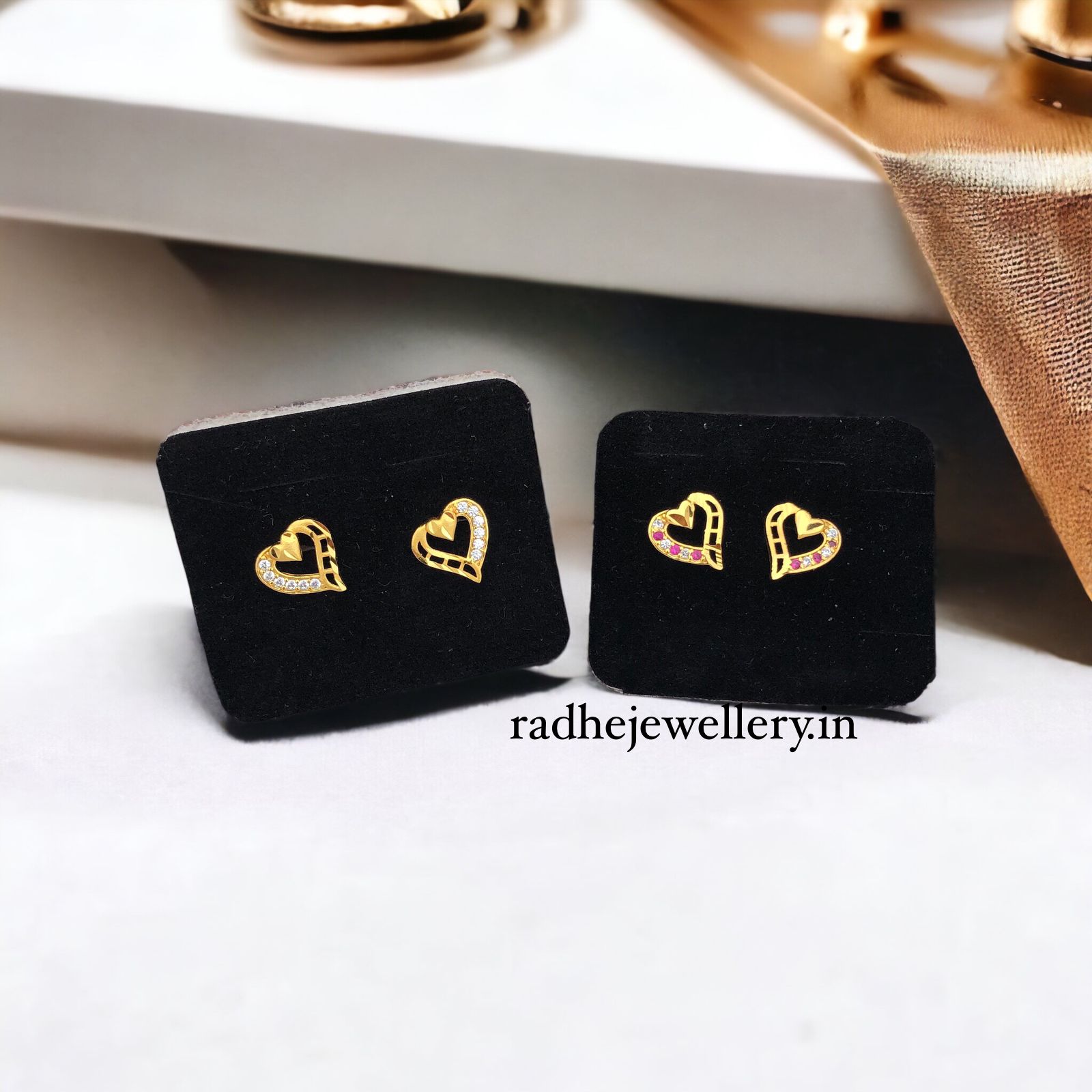 1 GRAM GOLD PLATED EARRINGS STONE STUD EARRINGS DESIGN SET OF 2