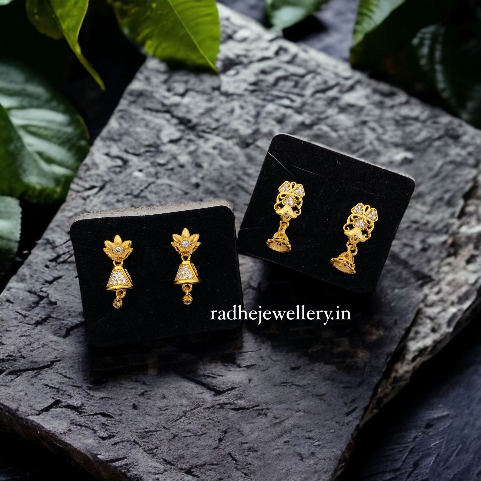 1 GRAM GOLD PLATED EARRINGS STONE STUD EARRINGS DESIGN SET OF 2