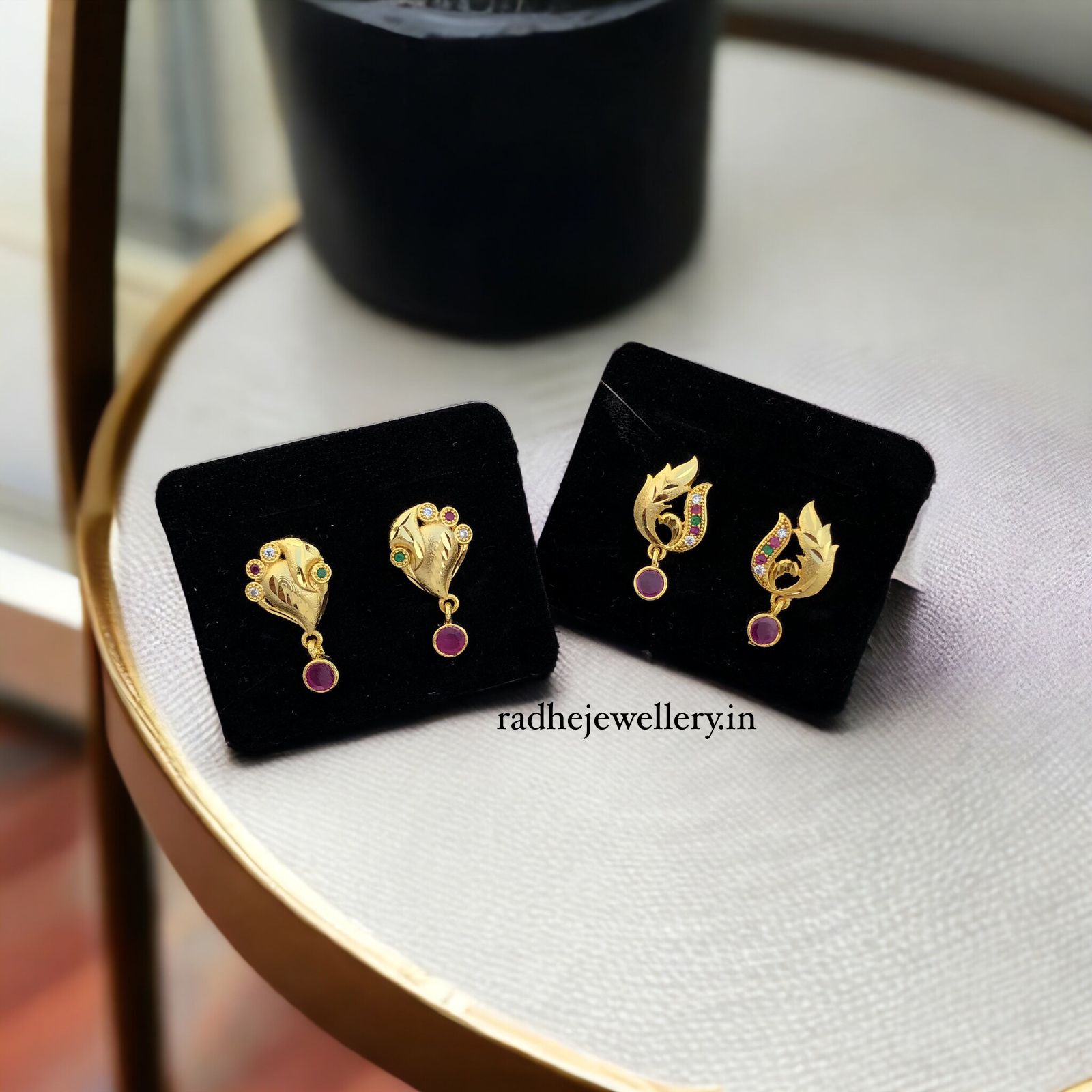 1 GRAM GOLD PLATED EARRINGS STONE STUD EARRINGS DESIGN SET OF 2