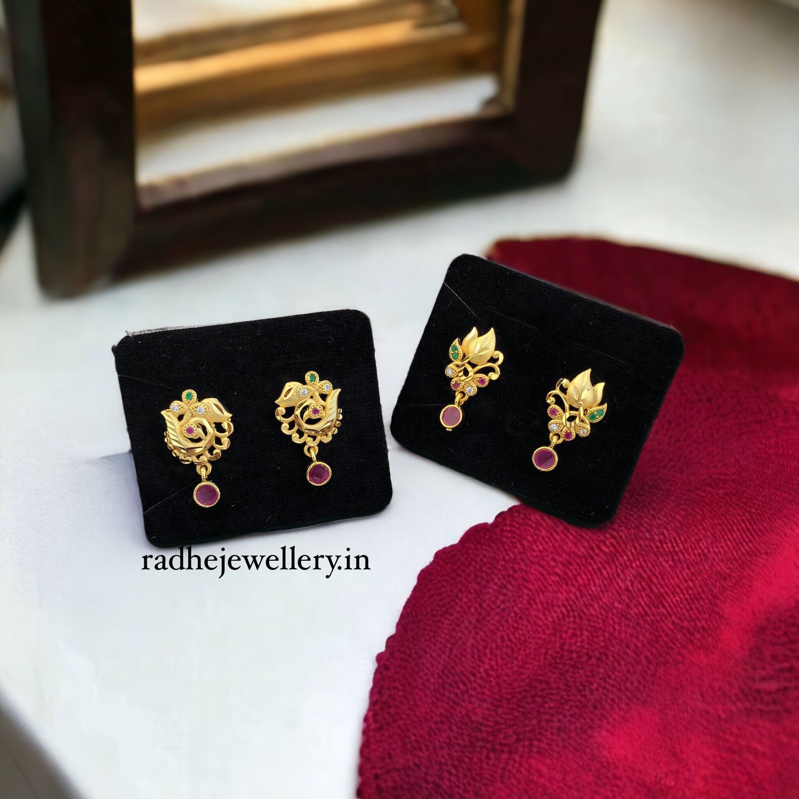 1 GRAM GOLD PLATED EARRINGS STONE STUD EARRINGS DESIGN SET OF 2