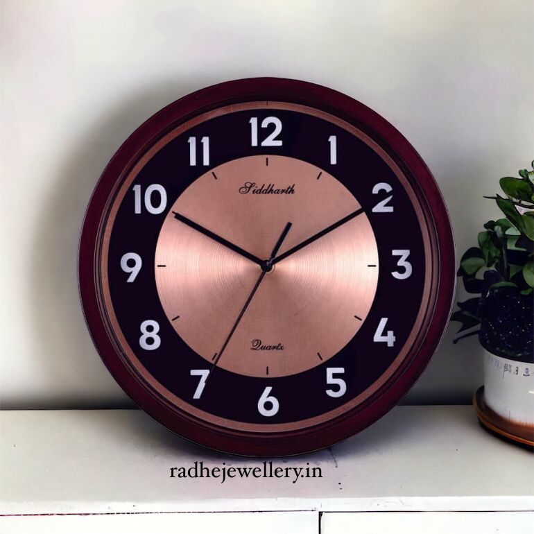 Siddharth Quartz Wall Clock,Classic Black and Rose Round Wall Clock