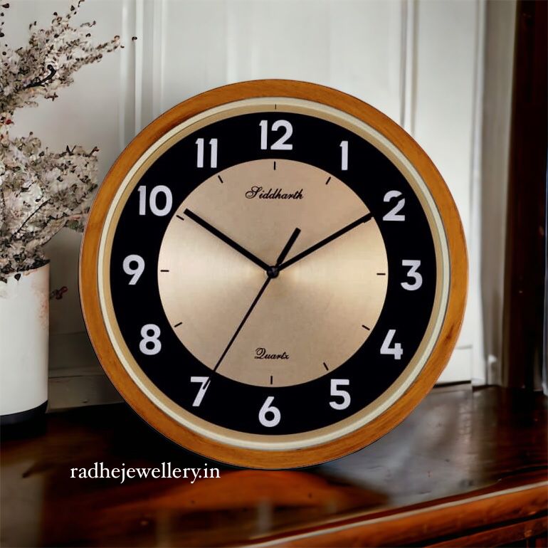 Siddharth Quartz Wall Clock,Classic Black and Gold  Round Wall Clock