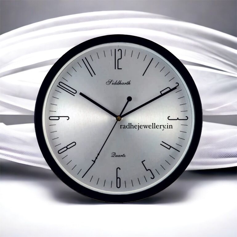 Siddharth Quartz Wall Clock,Classic Black and Silver Round Wall Clock