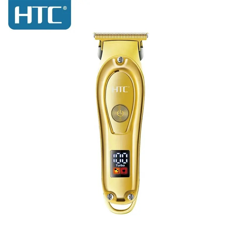 HTC AT-176 Golden Color Blade New Patent Design Total Metal Cover With LED Display Lithium Battery T-Blade Hain Clipper