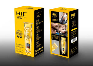 HTC AT-176 Golden Color Blade New Patent Design Total Metal Cover With LED Display Lithium Battery T-Blade Hain Clipper