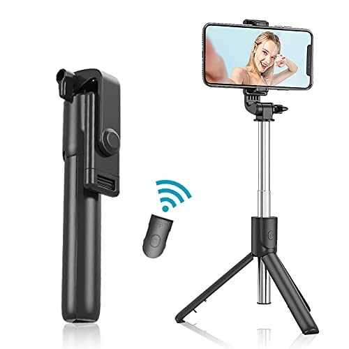 Selfie Stick with Wireless Remote,Bluetooth Extendable,Selfie Stick, Adjustable and Rotatable Design (BLACK)