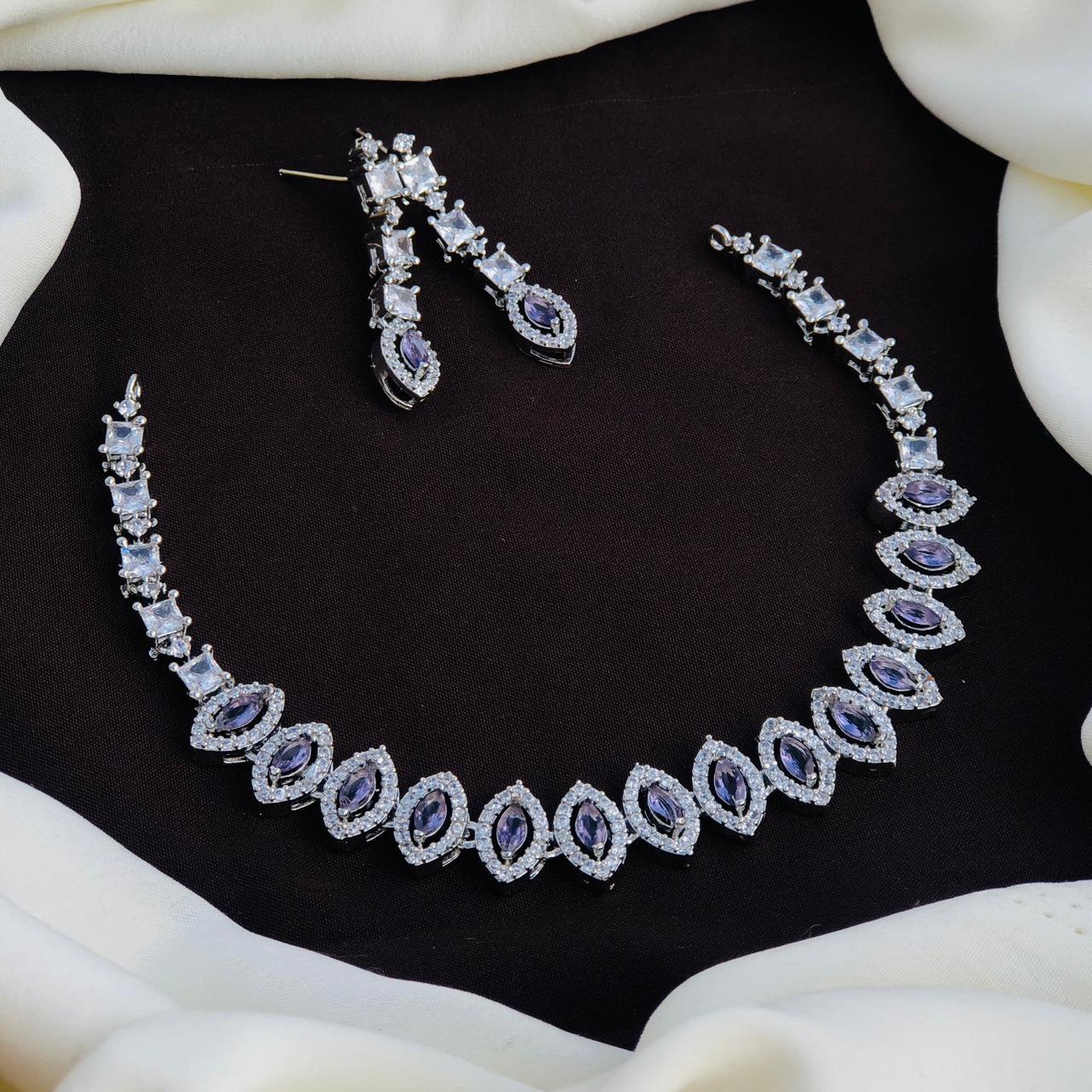 Silver Plated American Diamonds Necklace Set