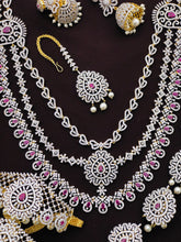 Exclusive Premium Quality CZ stone GJ Polish Full Bridal Set Haram Necklace Set with Earrings and Tikka - Green