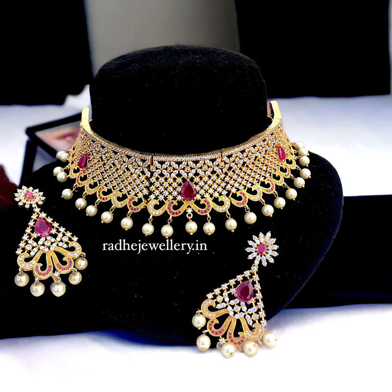 Bollywood Replica AD Choker Necklace With Dangler Earrings For Women & Girls