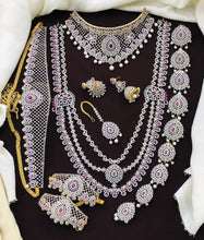 Exclusive Premium Quality CZ stone GJ Polish Full Bridal Set Haram Necklace Set with Earrings and Tikka - Green