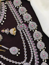 Exclusive Premium Quality CZ stone GJ Polish Full Bridal Set Haram Necklace Set with Earrings and Tikka - Green