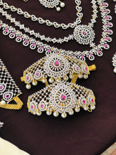 Exclusive Premium Quality CZ stone GJ Polish Full Bridal Set Haram Necklace Set with Earrings and Tikka - Green