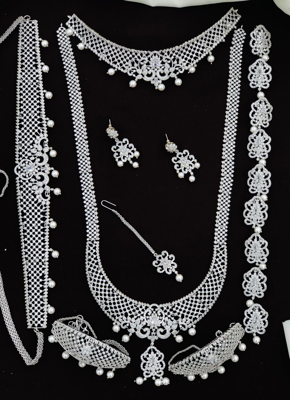 Exclusive Premium Quality CZ stone GJ Polish Full Bridal Set Haram Necklace Set with Earrings and Tikka (Copy)