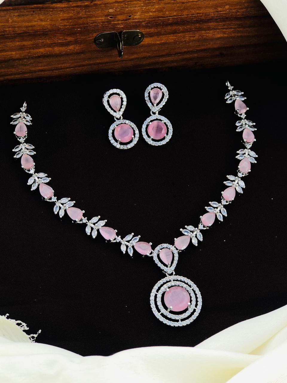 Silver Plated American Diamonds Necklace Set