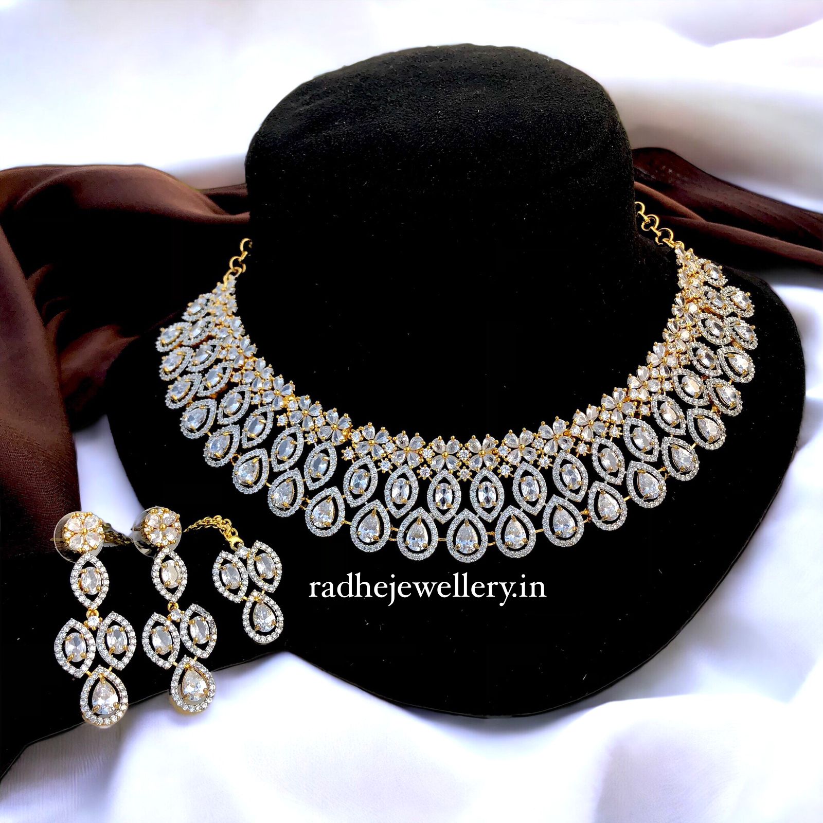 American Diamond High Quality Choker necklace set, Indian Bridal jewellery