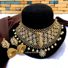 Peacock design jewellery set Grand AD Stone Bridal Choker / American Diamond Set